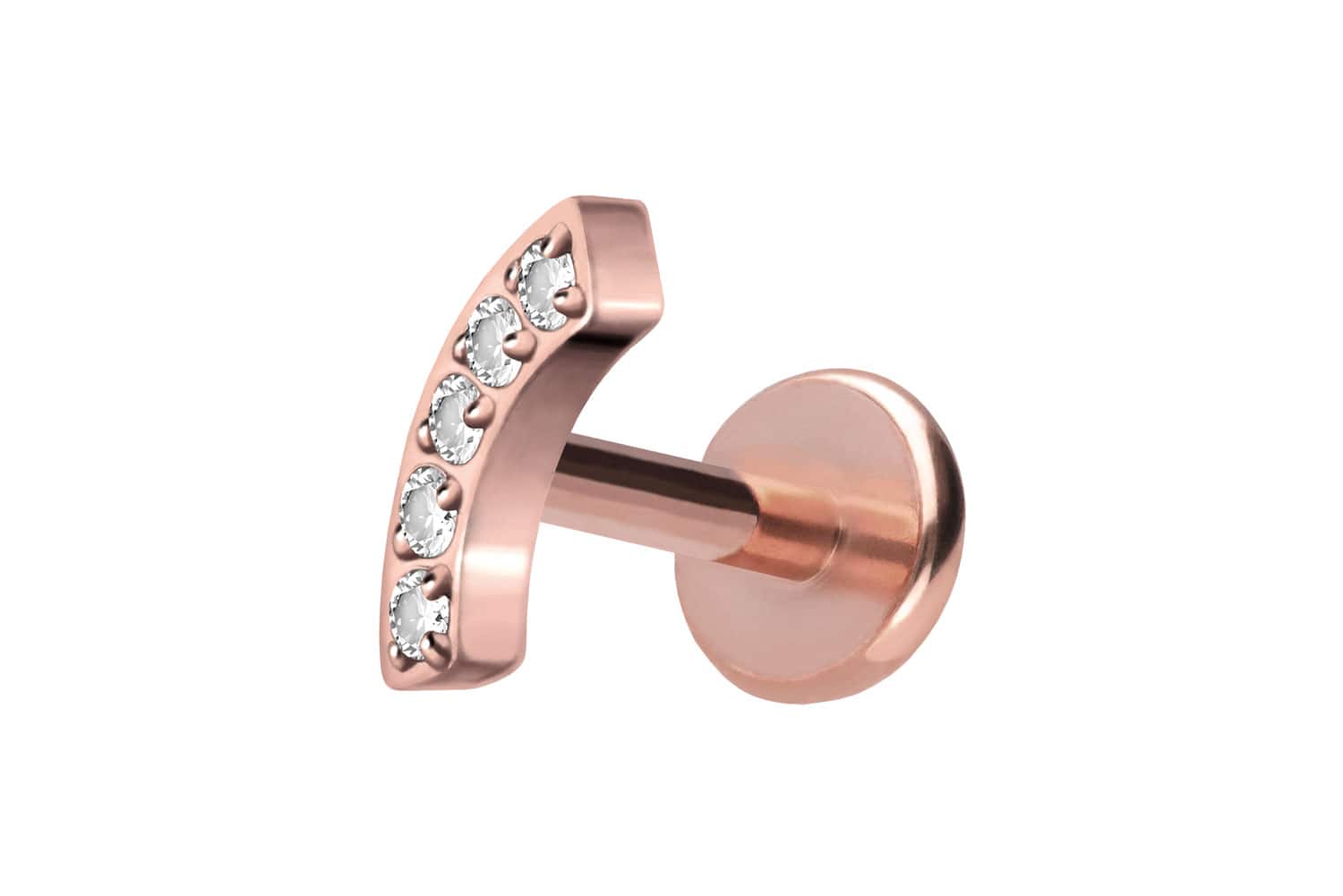 Titan Labret Piercing mit Push Fit BOGEN + 5 KRISTALLE